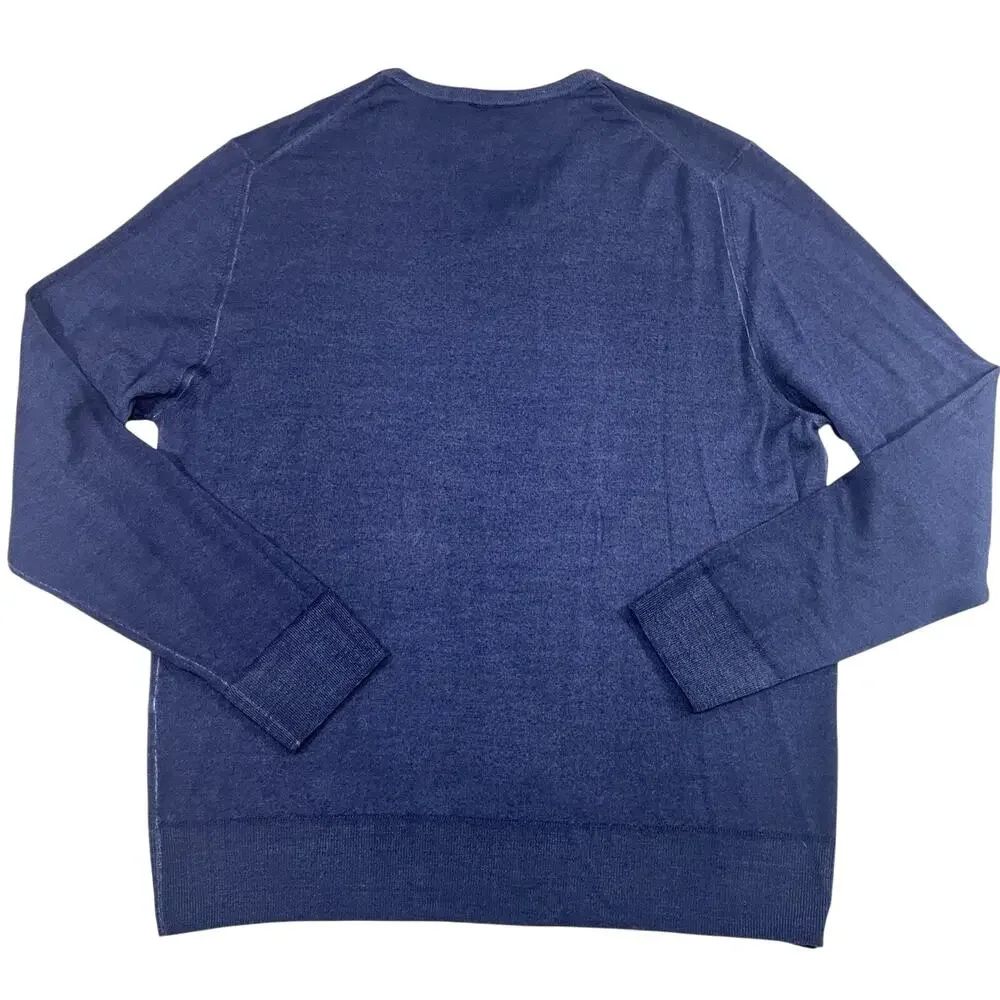 Allen Edmonds Sweater Mens Size XL Navy Blue V-Neck Fine Merino Wool Italy *READ